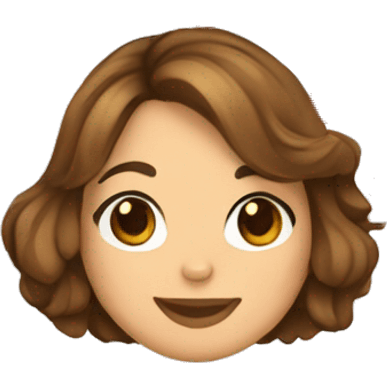 a french girl with brown mid-length wavy bob cut hair and brown eyes holding a baguette with an emoji heart,  emoji