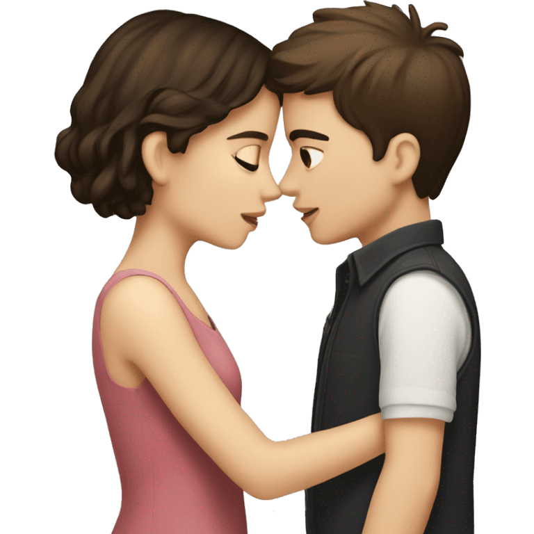 A brunette boy and a pale brunette girl kissing emoji