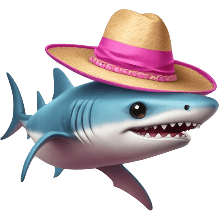 Tiburón de color rosa con sombrero de playa emoji