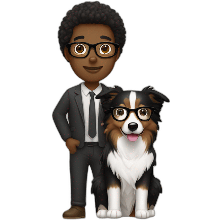 Border Collie black with blond woman and brown man with glasses emoji