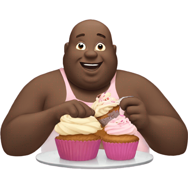 Black fat bald guy eating cupcakes  emoji