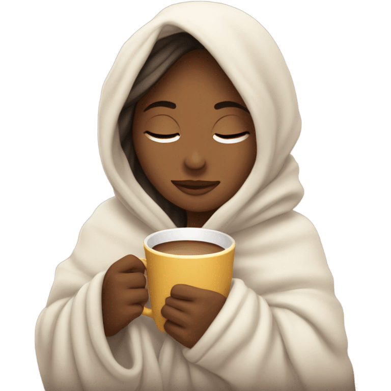 girl inside a blanket sipping coffee eyes closed emoji