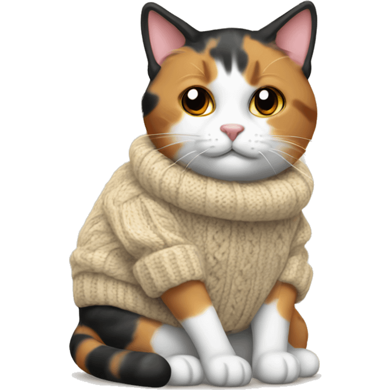 Calico cat wearing a cozy sweater emoji