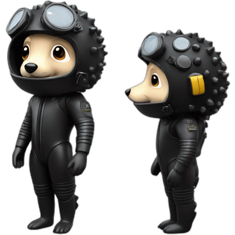 hedgehog in black rubber shiny diving suit emoji