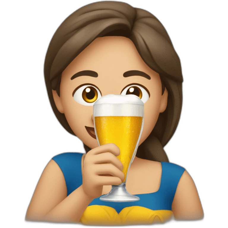 Bella mujer sonríe levantando una copa de cerveza emoji