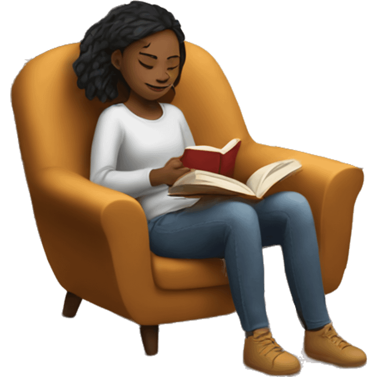 girl reading a book in cozy chair  emoji