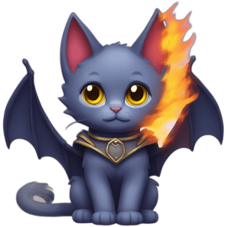 Fire cat wear bat wings emoji