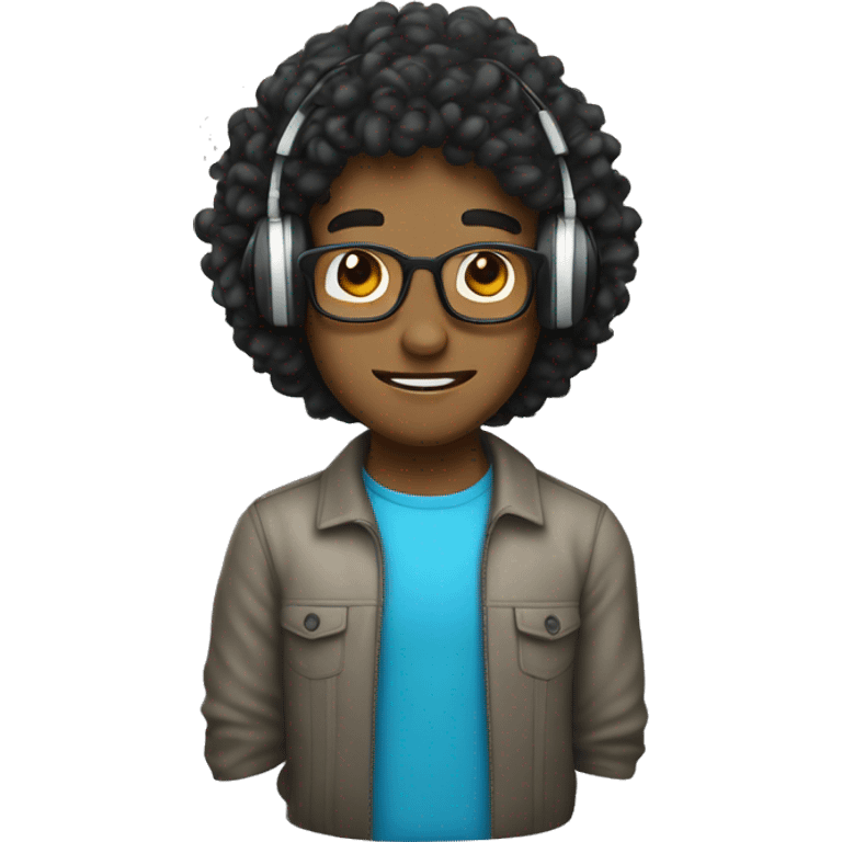 a guy with curly black hair and with headphones and summerglass emoji