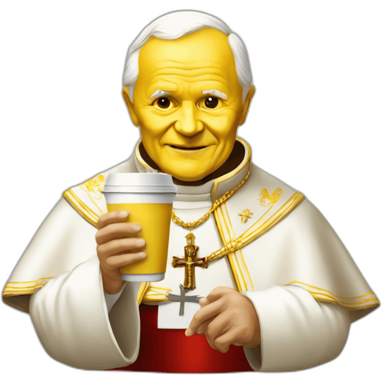 pope John Paul II with yellow face offering coffee emoji