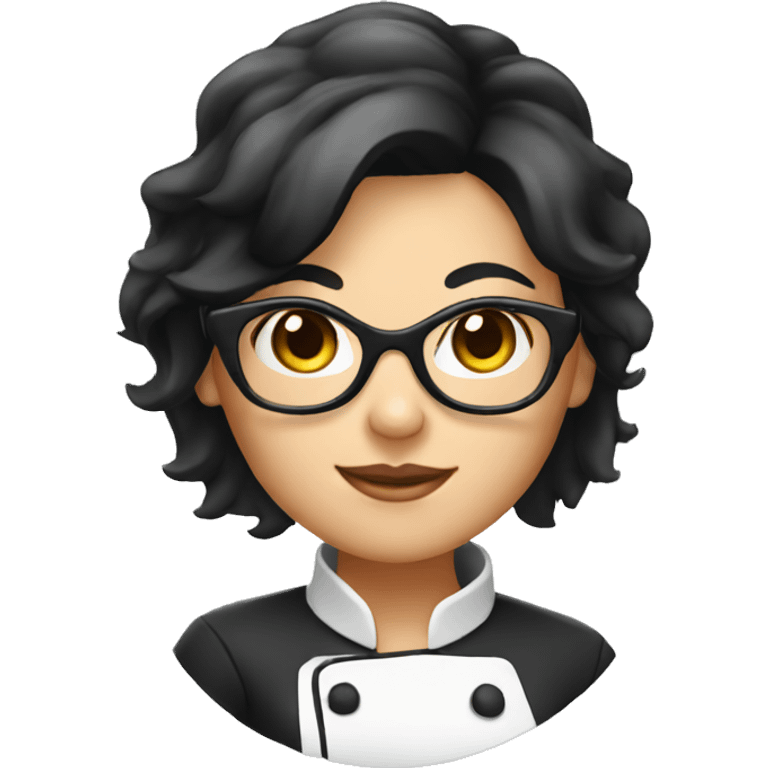 female chef with black hair and glasses emoji