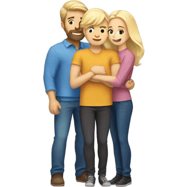 blonde couple hugging, a man with a blonde short beard and short blonde hair and a woman with long blonde hair emoji