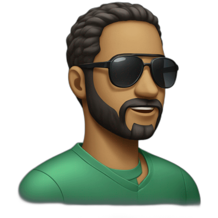 black slickback haircut, beard, aviator sunglasses, wearing a polo tshirt emoji