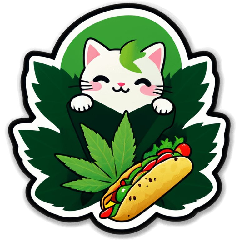 Cannabis leaf and kittens eating tacos kawaii style  emoji