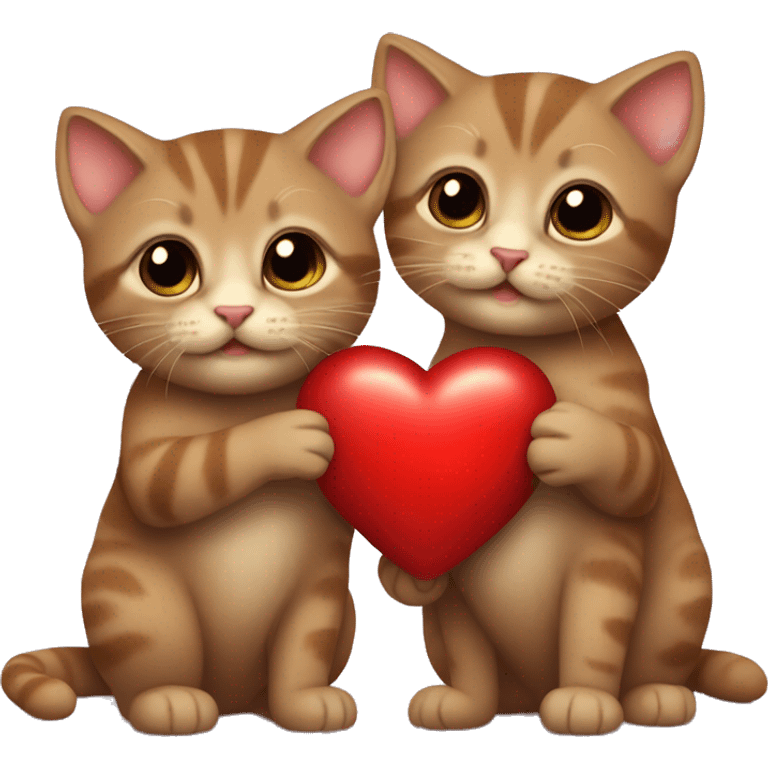 Two little brown kittens, holding a red heart  emoji