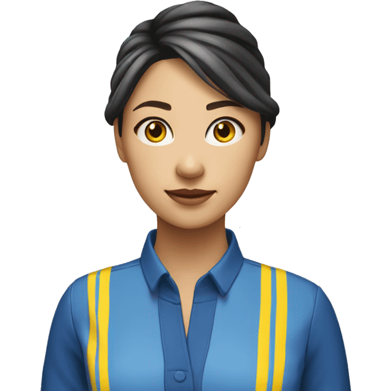 Ikea coworker in yellow and blue stripe uniform asian woman hair tied  emoji