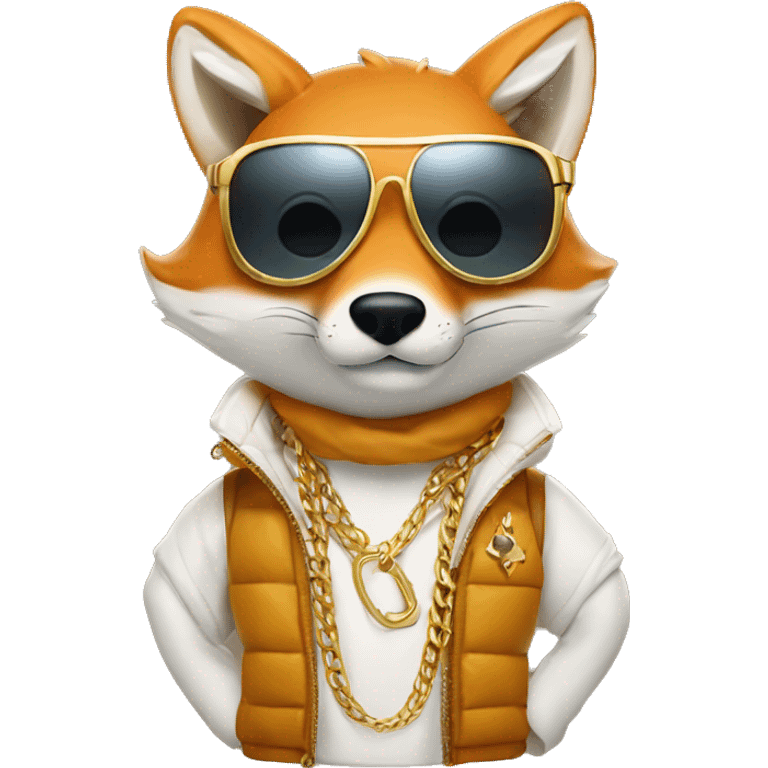 fox wearing a white puffer vest and sun glasses and a gold chain emoji