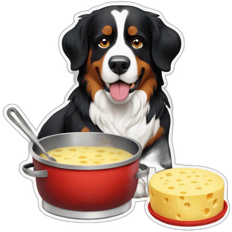 Bernese mountain dog cooking swiss cheese fondue emoji