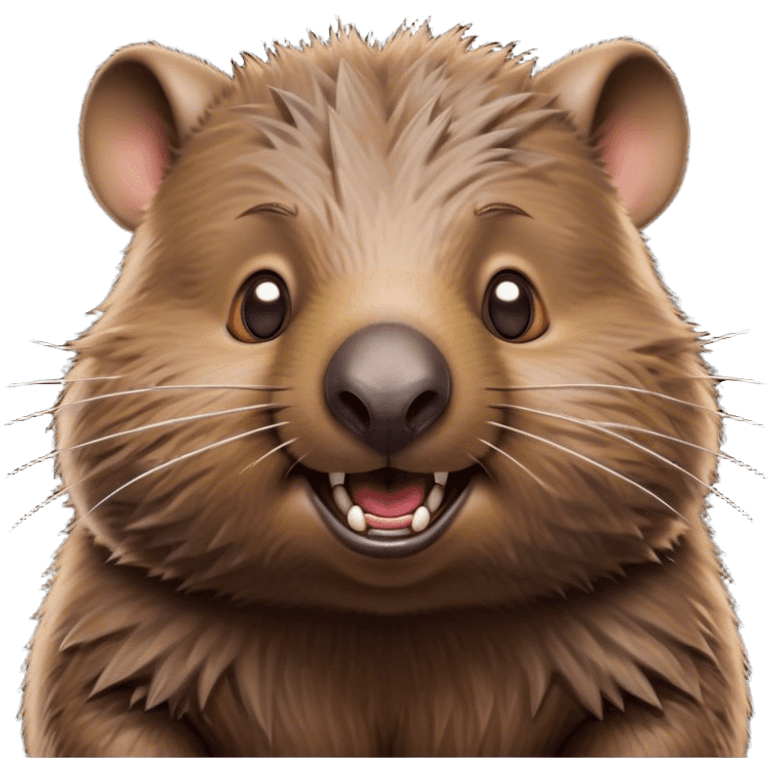 Cinematic Comical Wombat Portrait Emoji, Head tilted dramatically with an exaggeratedly amused expression, featuring a striking, glossy shaggy brown fur with bold textures and wide, expressive eyes filled with playful disbelief, Simplified yet hilariously expressive features, highly detailed, glowing with a slightly sassy glow, high shine, dramatic yet playful, stylized with an air of cheeky bush mischief, bright and endearing, soft glowing outline, capturing the essence of a spirited and over‐the‐top wombat, so meme‐worthy it feels like it could snort its way into internet fame instantly! emoji