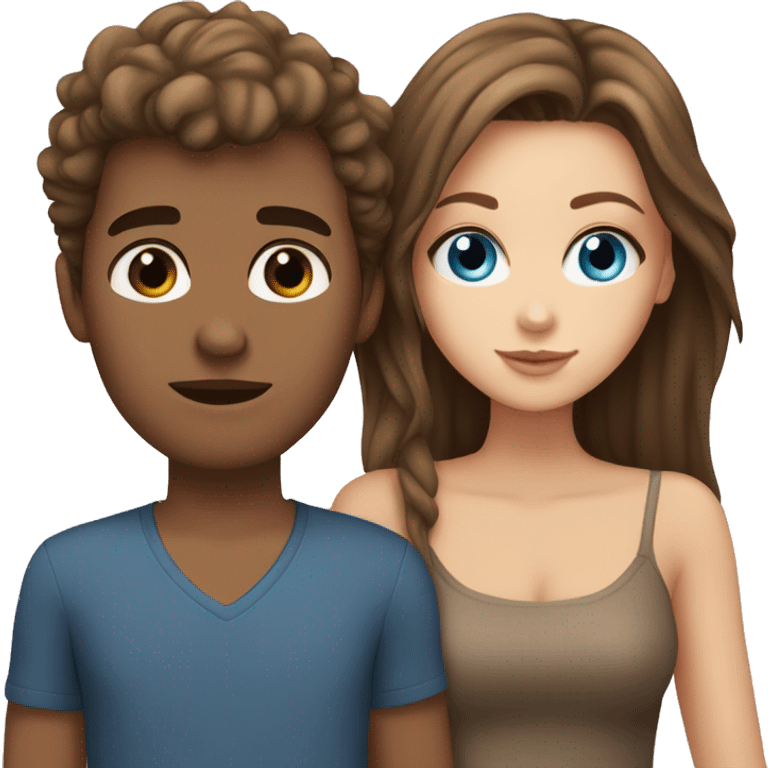 White girl with blue eyes brown hair kissing a guy with brown hair blue eyes and tan skin emoji