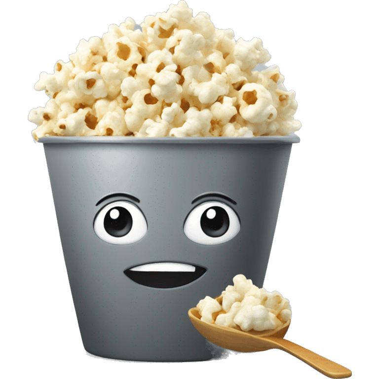 Popcorn I a grey bowl with a spoon emoji