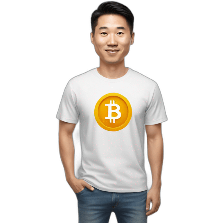 Chinese man with bitcoin shirt emoji