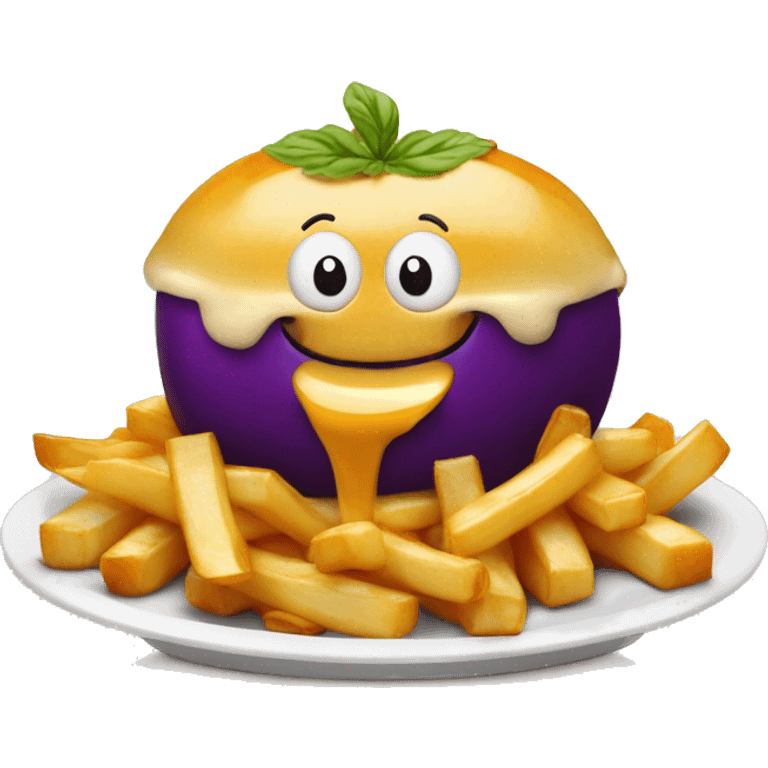 Poutine qui mange une aubergine emoji