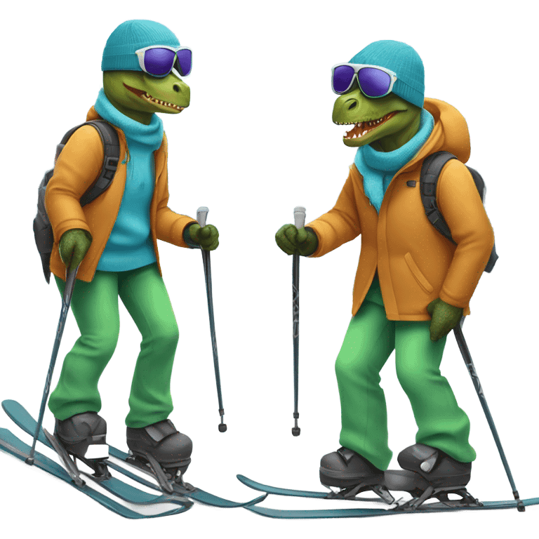 Dinosaur skiing with backwards hat and drip emoji