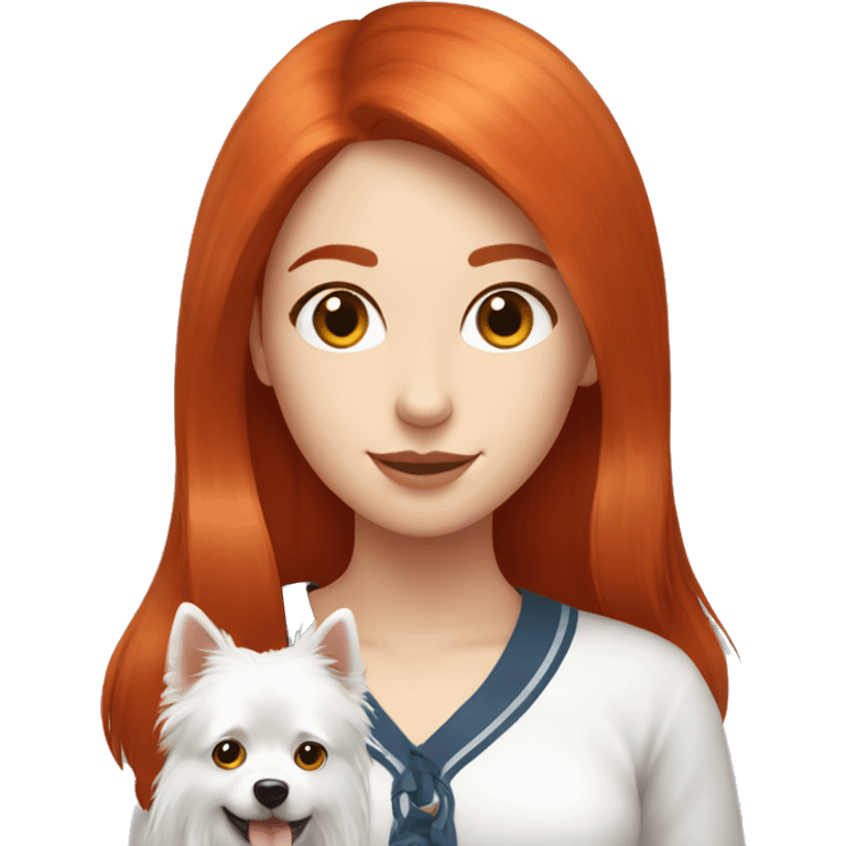 red hair girl with Japanese spitz dog emoji