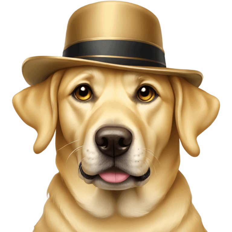 Golden lab dog wearing monocle and fancy hat emoji