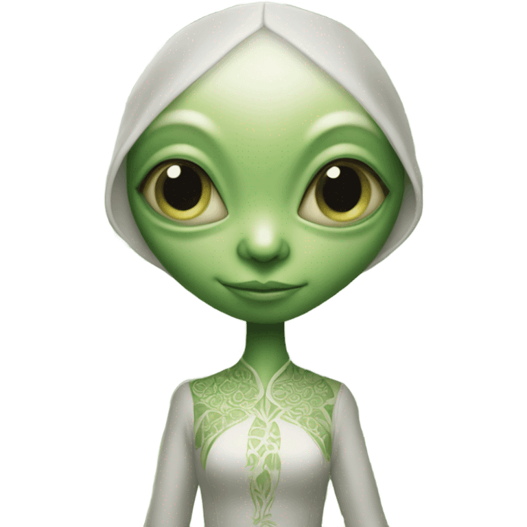 Photo realistic, alien female green,  on white china dragon infinite story emoji