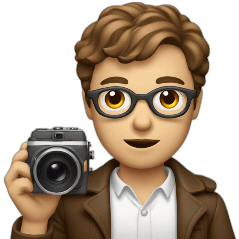 European film director with brown piled short hair holding a cinema camera emoji