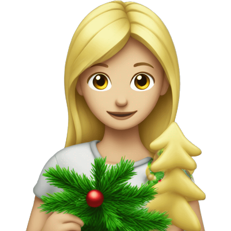 Blond Girl is decorating a Christmas tree emoji