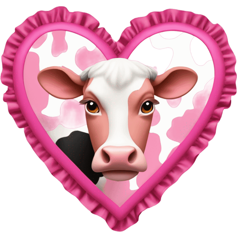 Cow print heart with pink ruffles emoji