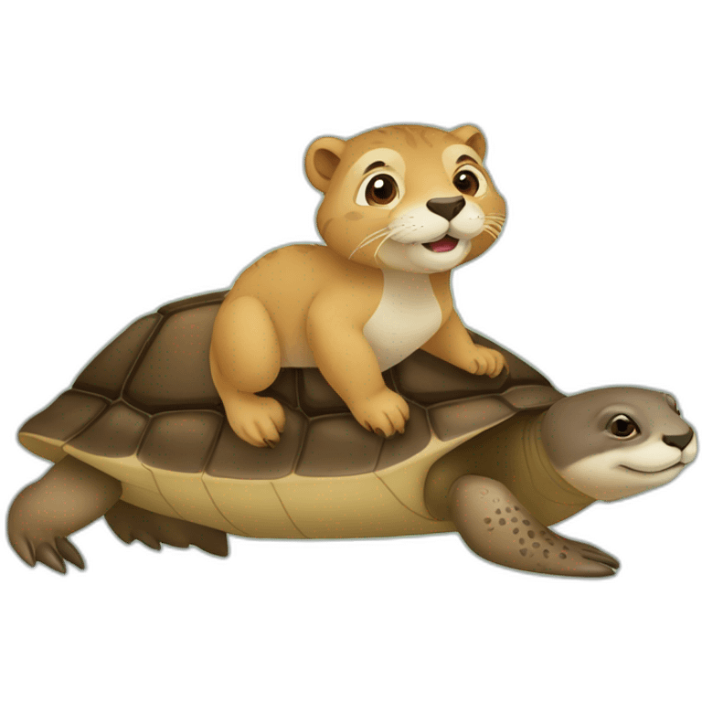 Une loutre sur une tortue sur un lion emoji