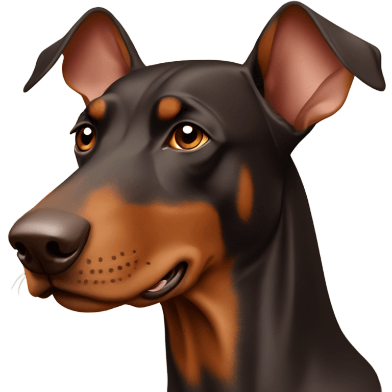 Different shades of brown Doberman without cropped ears looking forward and happy  emoji