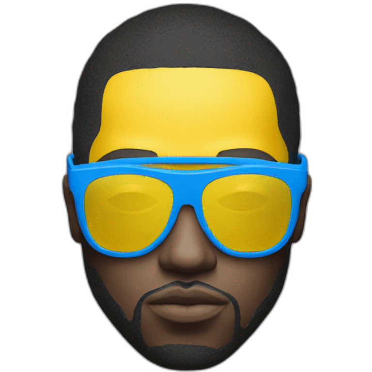 Uk rapper with yellow mask covering all his fave and a full blue sunglasses emoji