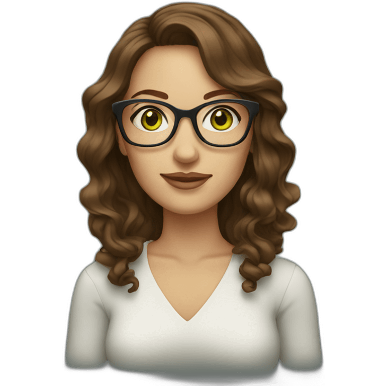 woman-with-wavy-brown-hair-square-glasses-green-eyes emoji