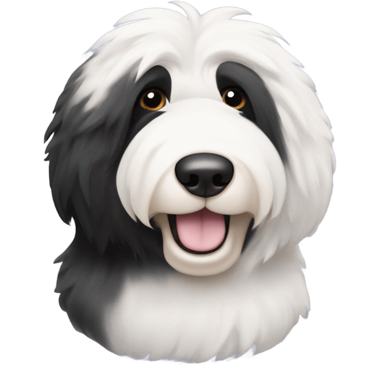 Old English sheepdog with a half and half face like a black and white cookie emoji