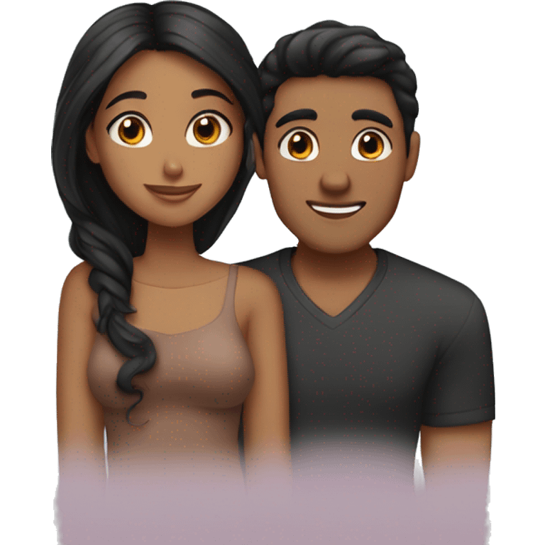 brown girl with brown hair brown guy with black hair plaaning a romantic gateaway emoji