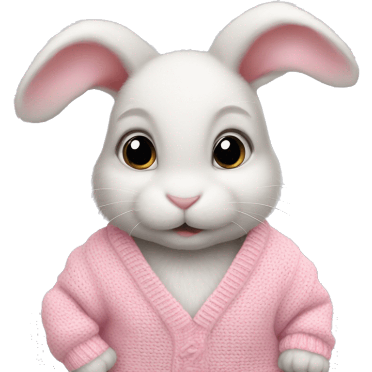 Baby rabbit wearing pink white sweater emoji