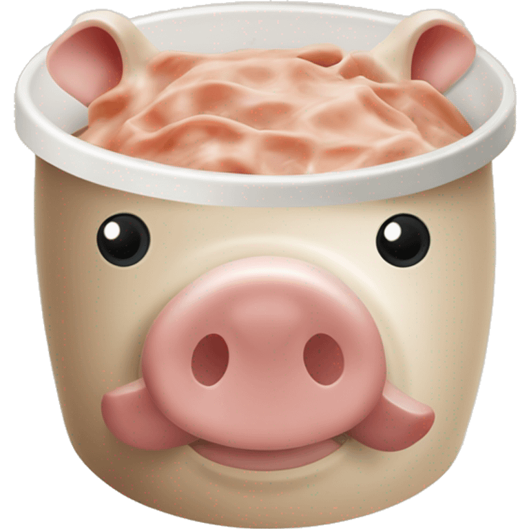 un pot blanc de rillettes du mans fermé avec un couvercle rouge avec un dessin de cochon sur la face emoji