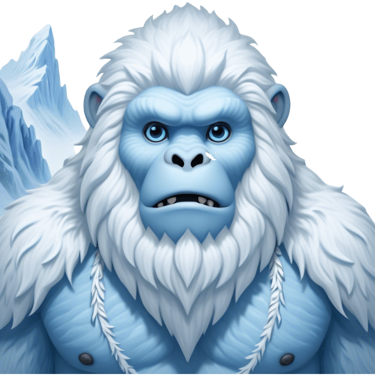 Cinematic Noble Yeti Portrait Emoji, Grand and enigmatic, with a towering, snow-dusted figure in pristine whites and cool blues, exuding ancient, mystical wisdom and stoic majesty, simplified yet exquisitely detailed with frosty textures, glowing with a gentle, icy outline that captures the awe-inspiring presence of a guardian of the frozen wilds! emoji