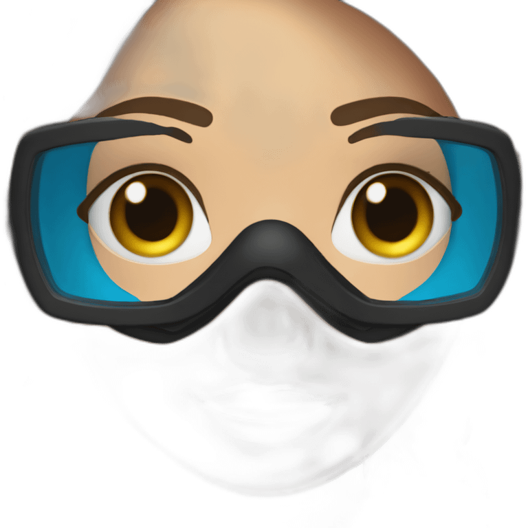 a woman with an a black scubadiver suit. she wear a pink diving mask, she has blue eyes inside the dive mask. brown long and straight hair emoji