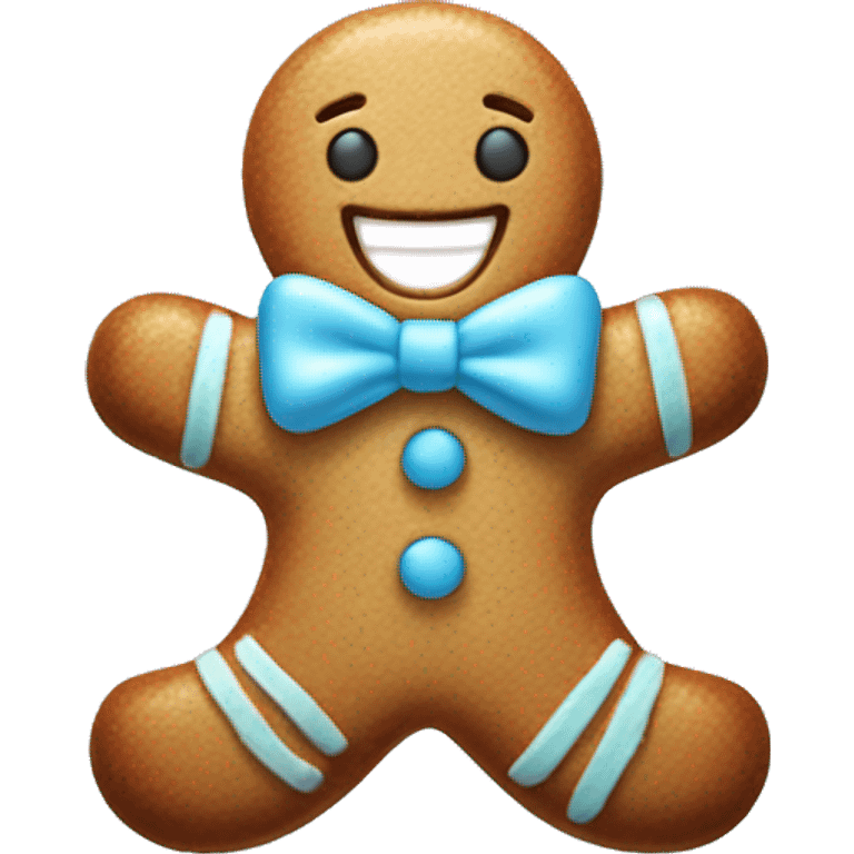 Happy gingerbread man with light blue bow emoji