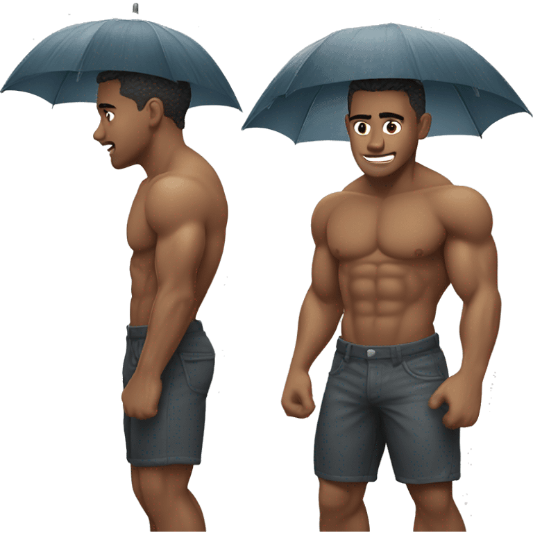 muscled boy in rain emoji