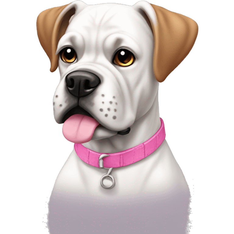 Sitting white boxer doggie with pink snout emoji