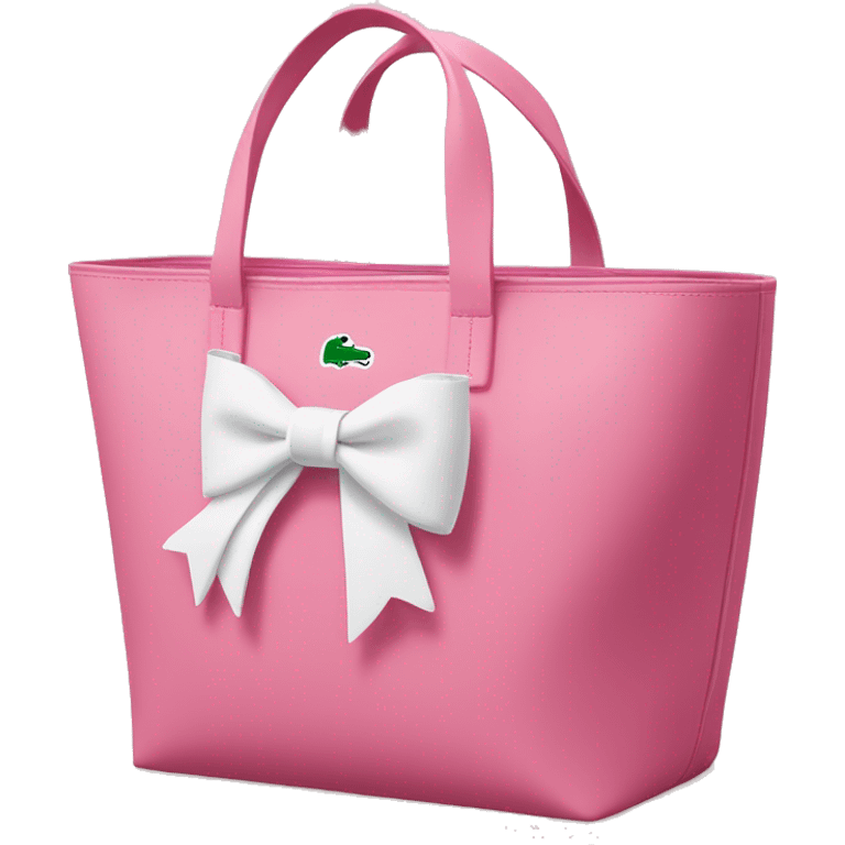 pink lacoste tote bag with one white bow on left side  emoji