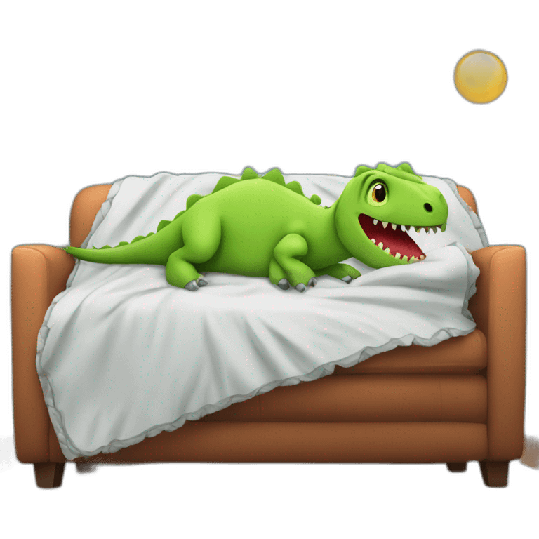 fever sick dinosaur on the sofa under blankets emoji