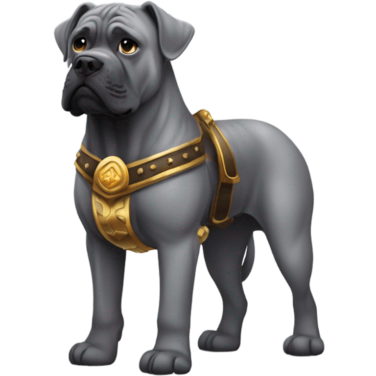 Grey Cane Corso standing on his legs dressed as a Roman gladiator. emoji