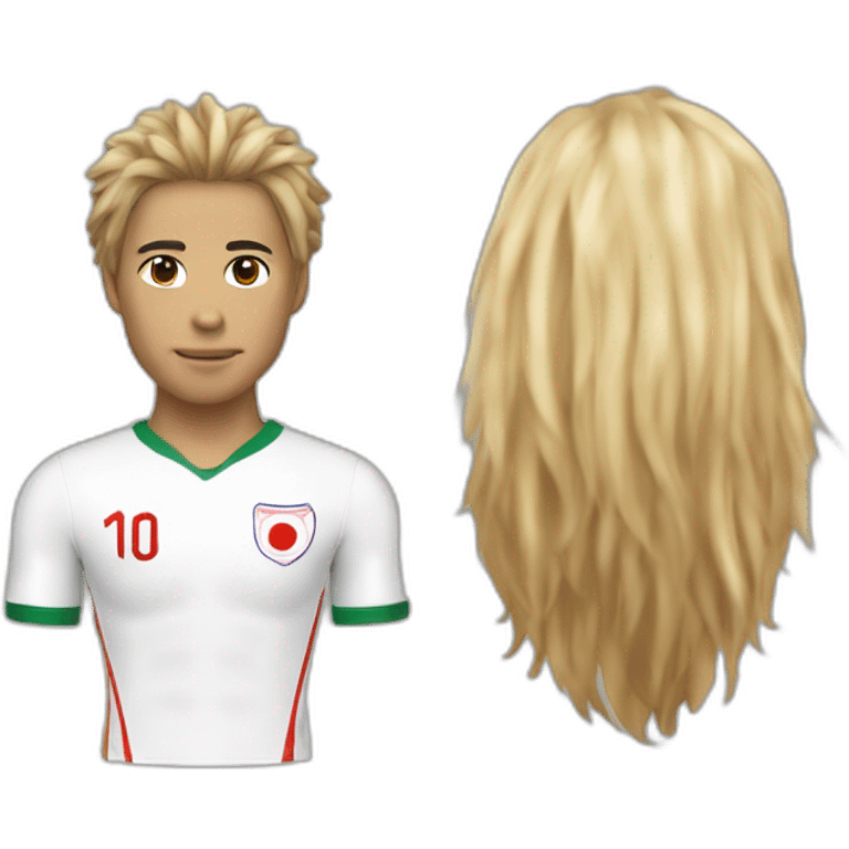 un algérien cheveux bouclé nez long qui porte le maillot de foot du japon avec ecrit "Le hout" dessus emoji